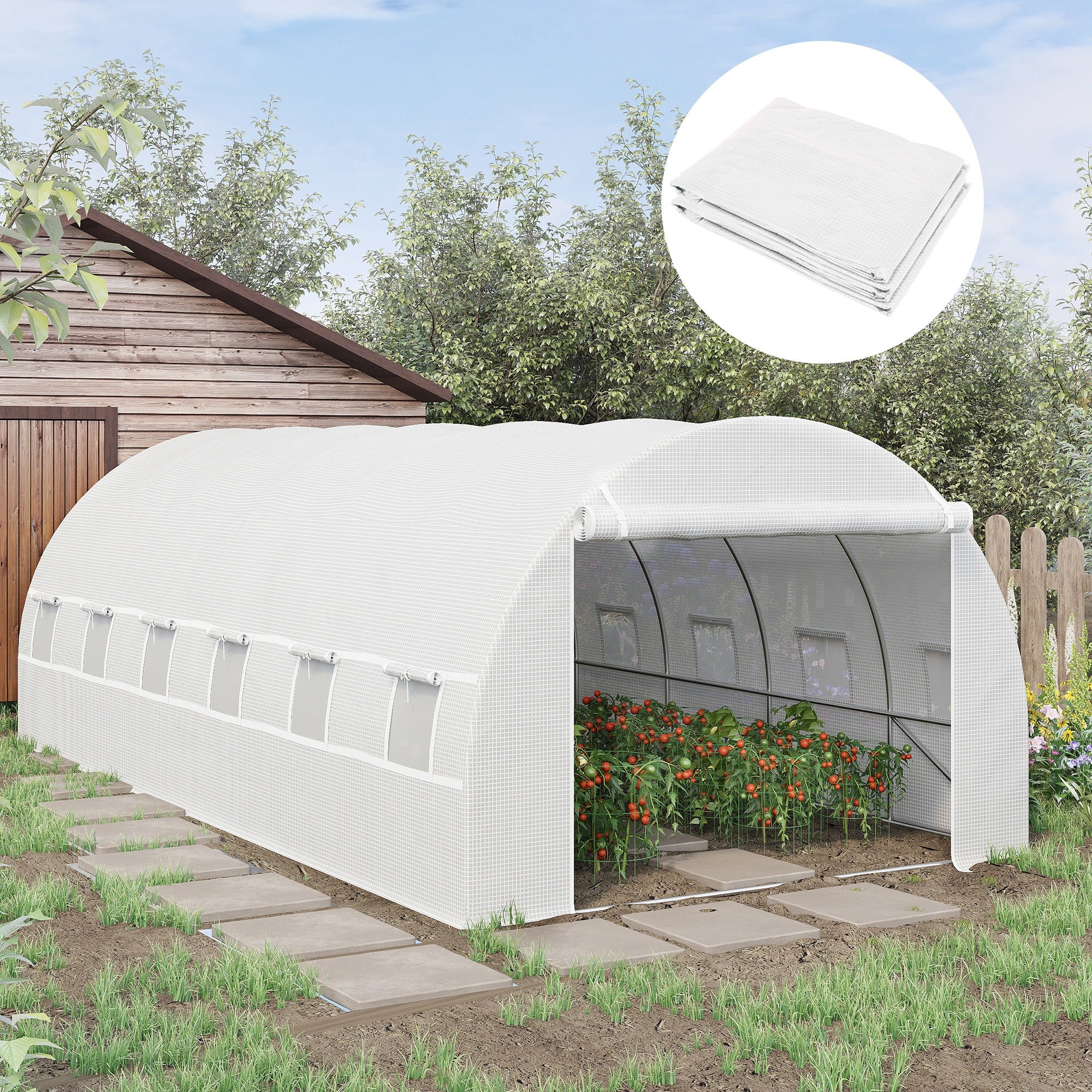 Outsunny Greenhouse Replacement Cover ONLY Winter Garden Plant PE Cover with Roll-up Windows Door, 6 x 3 x 2m White - anydaydirect