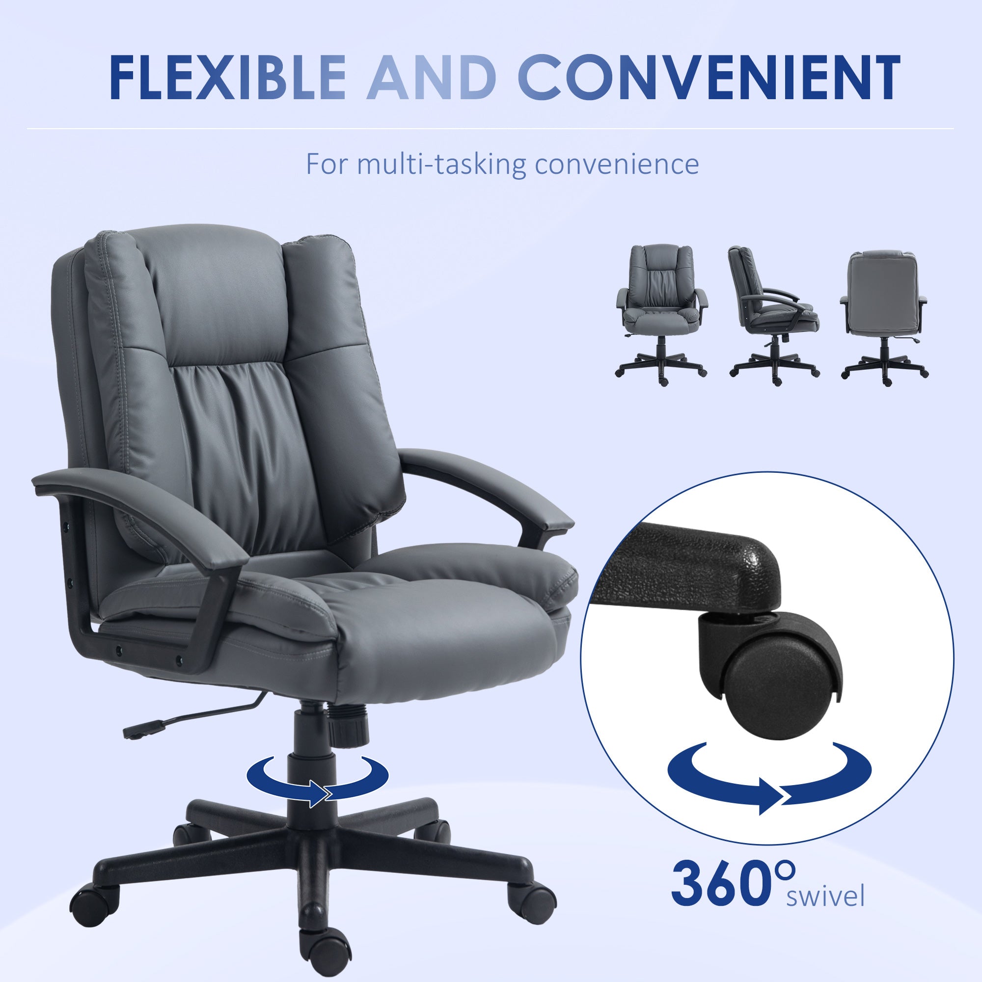 HOMCOM Office Chair, Computer Desk Chair, Mid Back Executive Chair with Adjustable Height and Swivel Rolling Wheels for Home Study, Dark Grey - anydaydirect