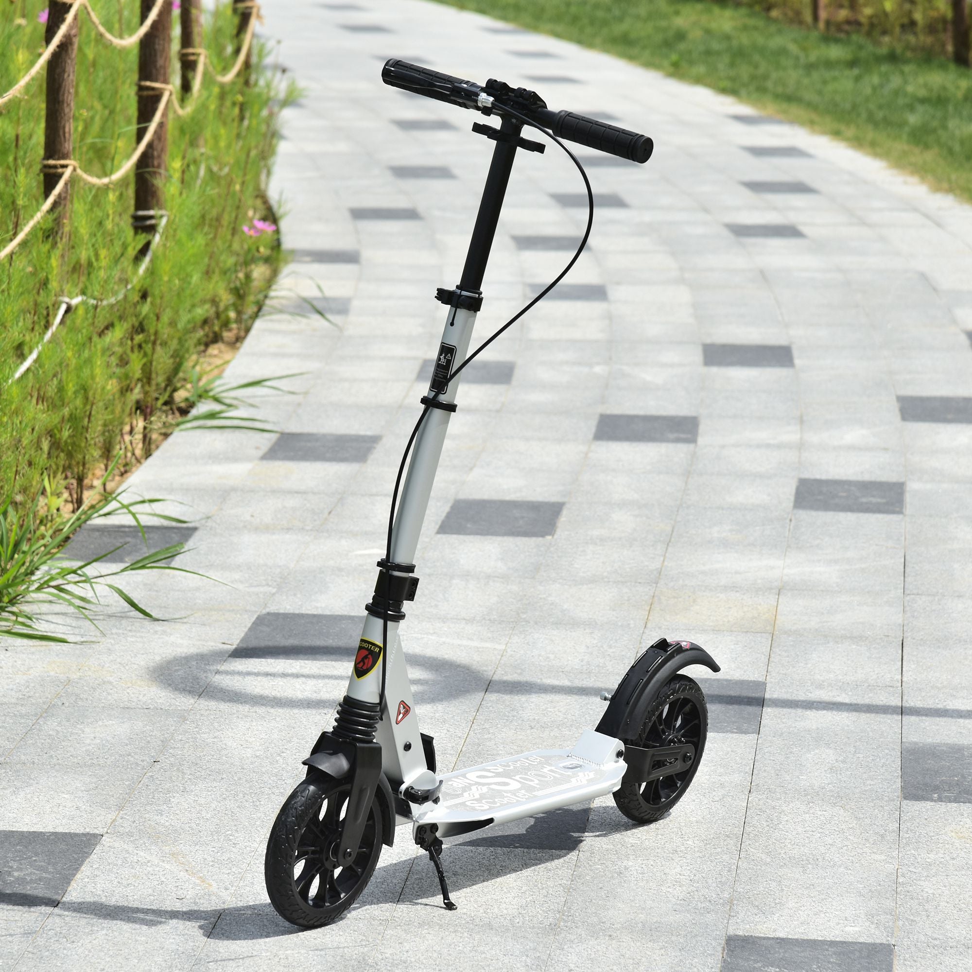 HOMCOM Teen/Adults Aluminium Folding Kick Scooter w/ Shock Mitigation System Silver - anydaydirect