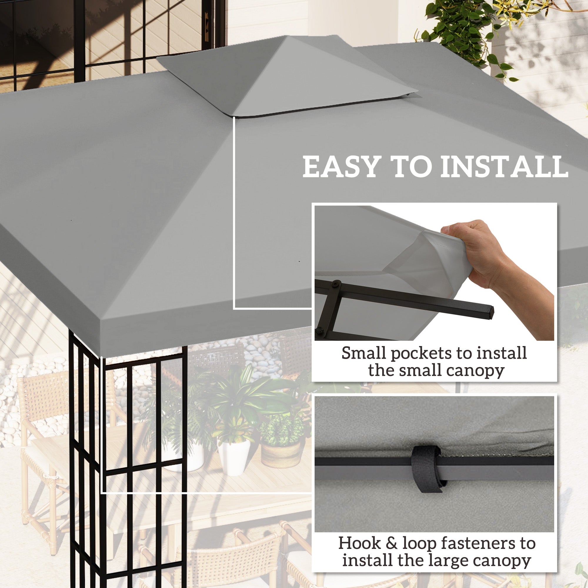 Outsunny 3(m) Gazebo Top Cover Double Tier Canopy Replacement Pavilion Roof Light Grey - anydaydirect