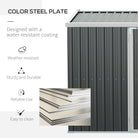 Outsunny 14 x 9 ft Lockable Garden Shed Large Patio Roofed Tool Metal Storage Building Foundation Sheds Box Outdoor Furniture, Grey - anydaydirect