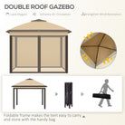 Outsunny 3.3 x 3.3m Pop Up Gazebo, Double Roof Foldable Canopy Tent with Zipped Mesh Sidewalls, Height Adjustable and Carrying Bag, Event Tent for Patio Garden, Beige - anydaydirect
