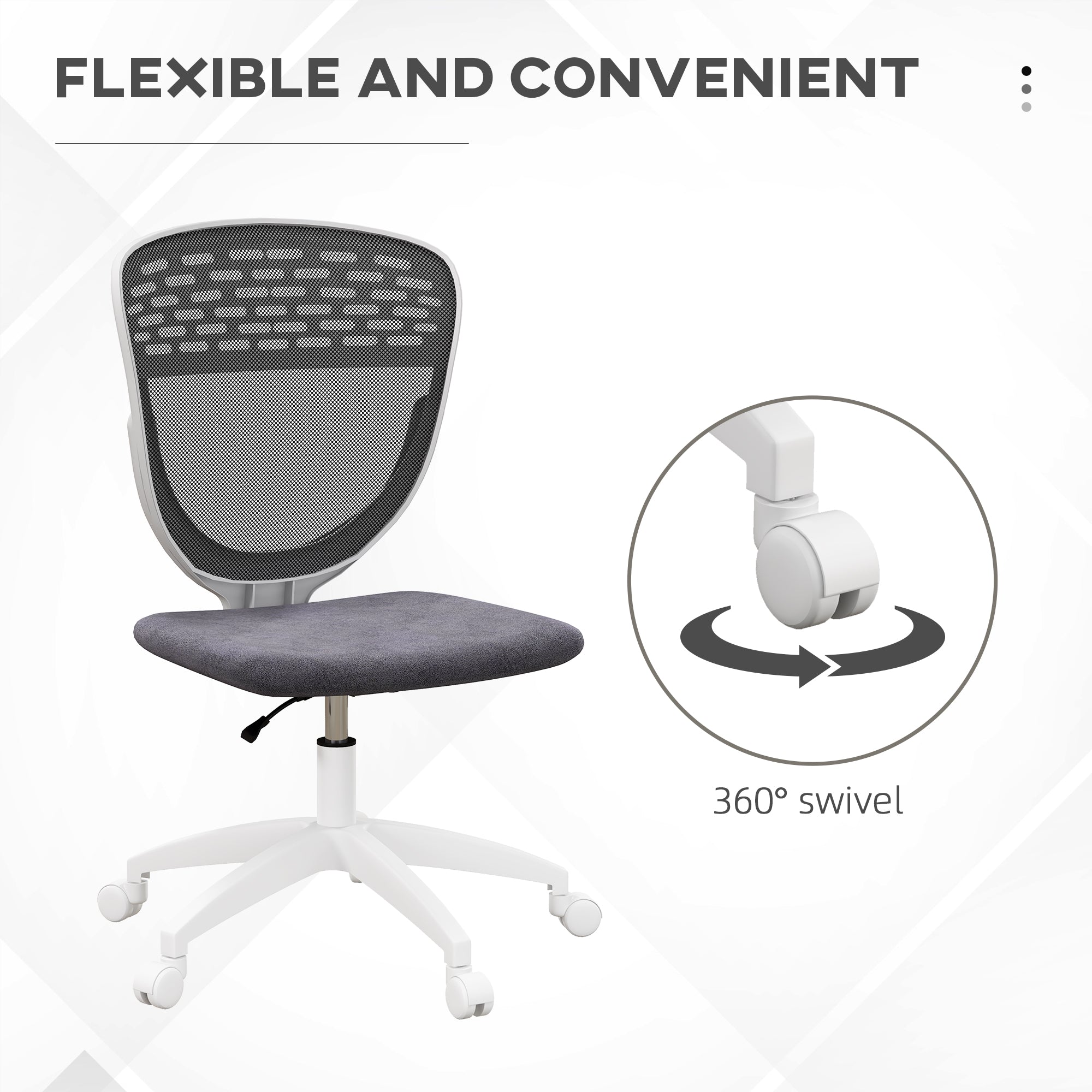Vinsetto Armless Desk Chair, Mesh Office Chair, Height Adjustable with Swivel Wheels, Grey - anydaydirect