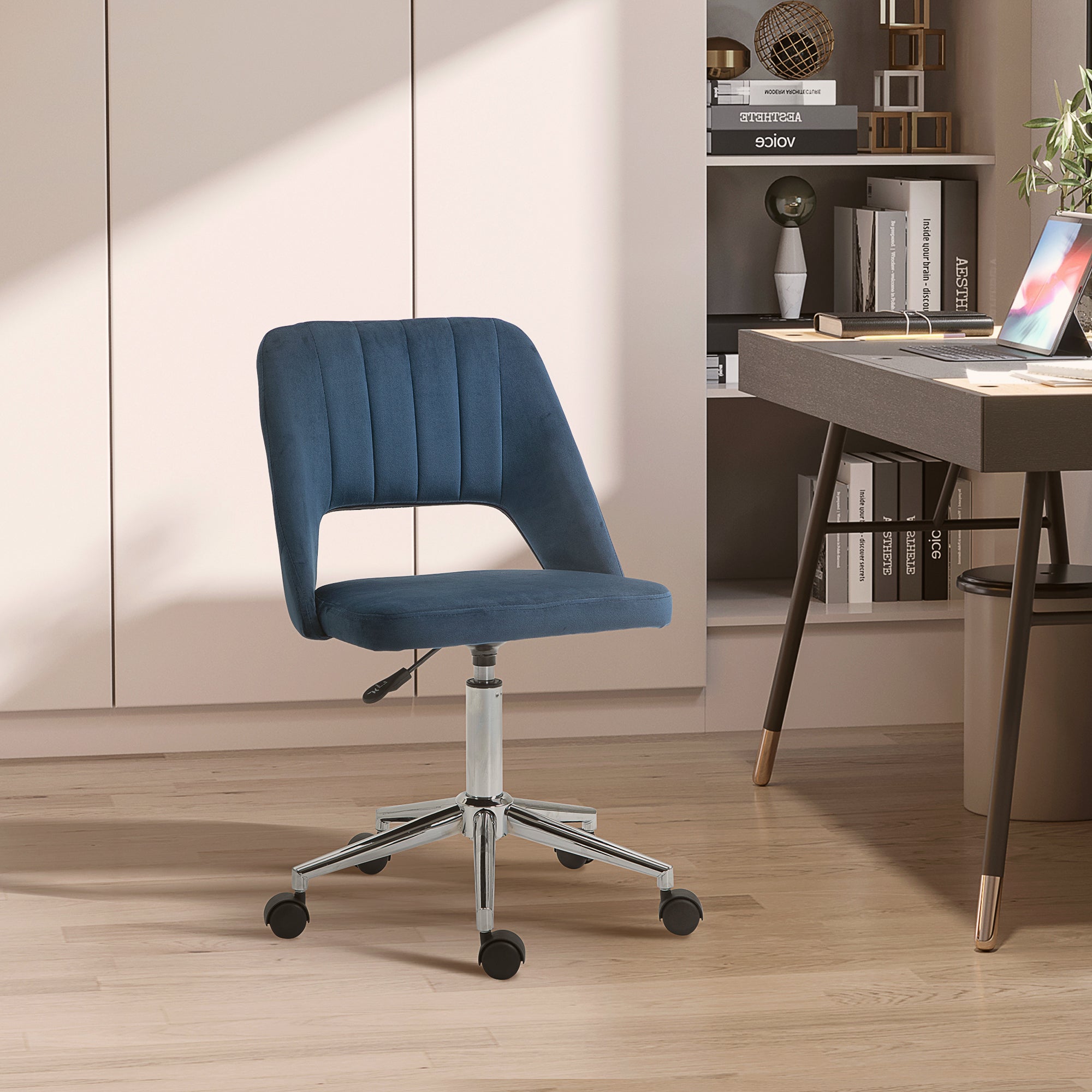 Vinsetto Armless Velvet-Feel Office Chair - Dark Blue - anydaydirect