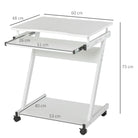 HOMCOM Movable Computer Desk with 4 Moving Wheels Sliding Keyboard Tray Home Office Workstation White - anydaydirect