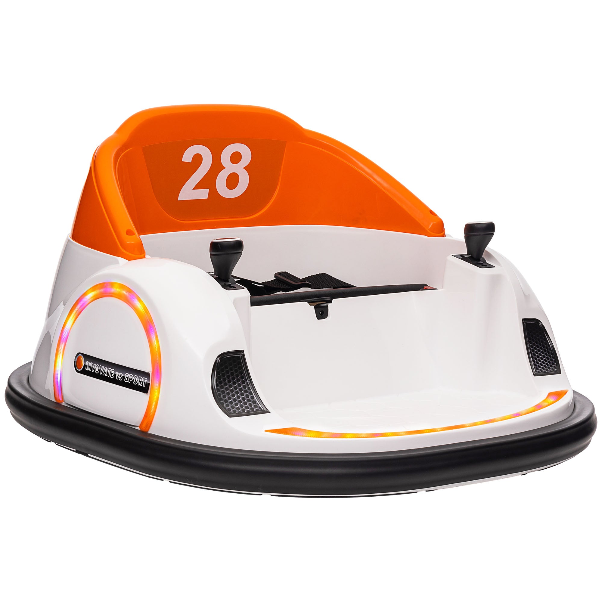 AIYAPLAY 360° Rotation Kids Bumper Car, 12V Waltzer Car with Remote Control, Dual Joysticks, Music Lights - Orange - anydaydirect