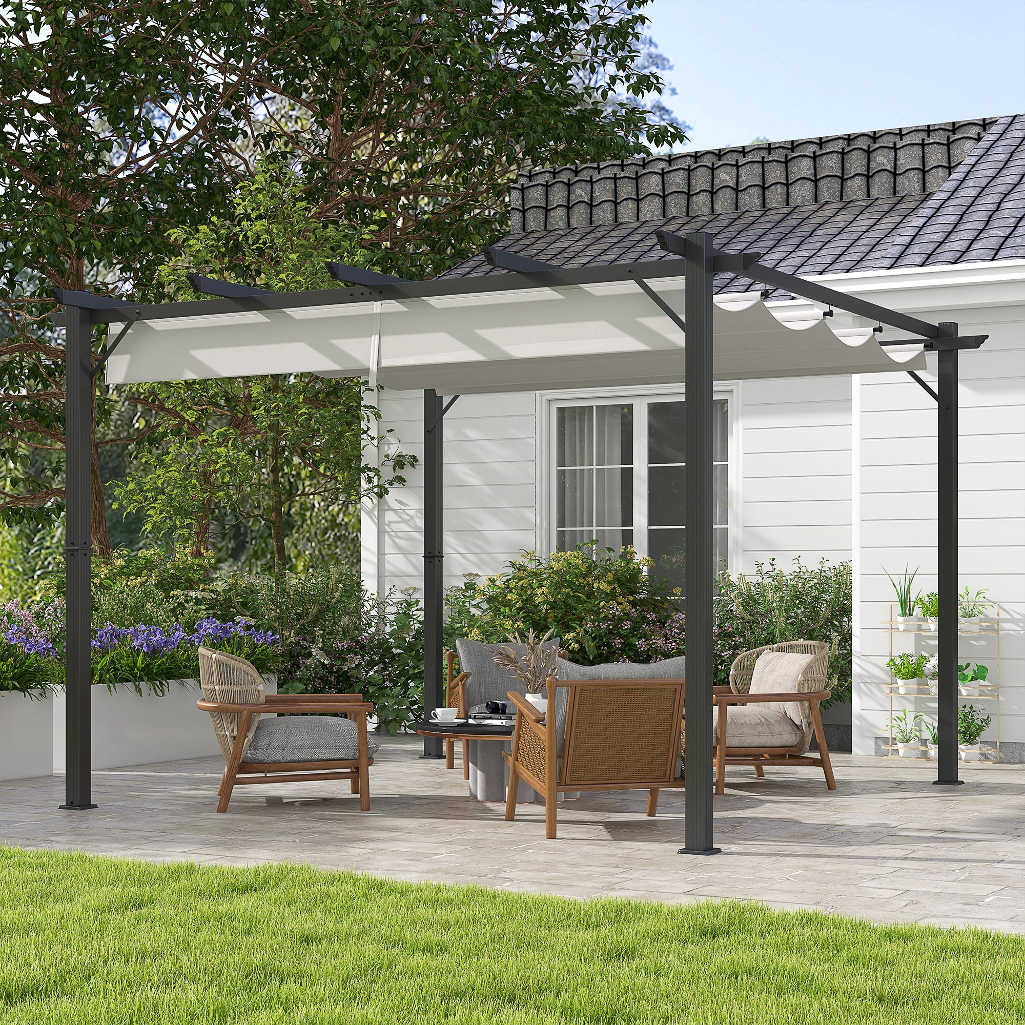 Outsunny 3 x 3(m) Aluminium Pergola Canopy Gazebo Awning Outdoor Garden Sun Shade Shelter Marquee Party BBQ, Light Grey - anydaydirect
