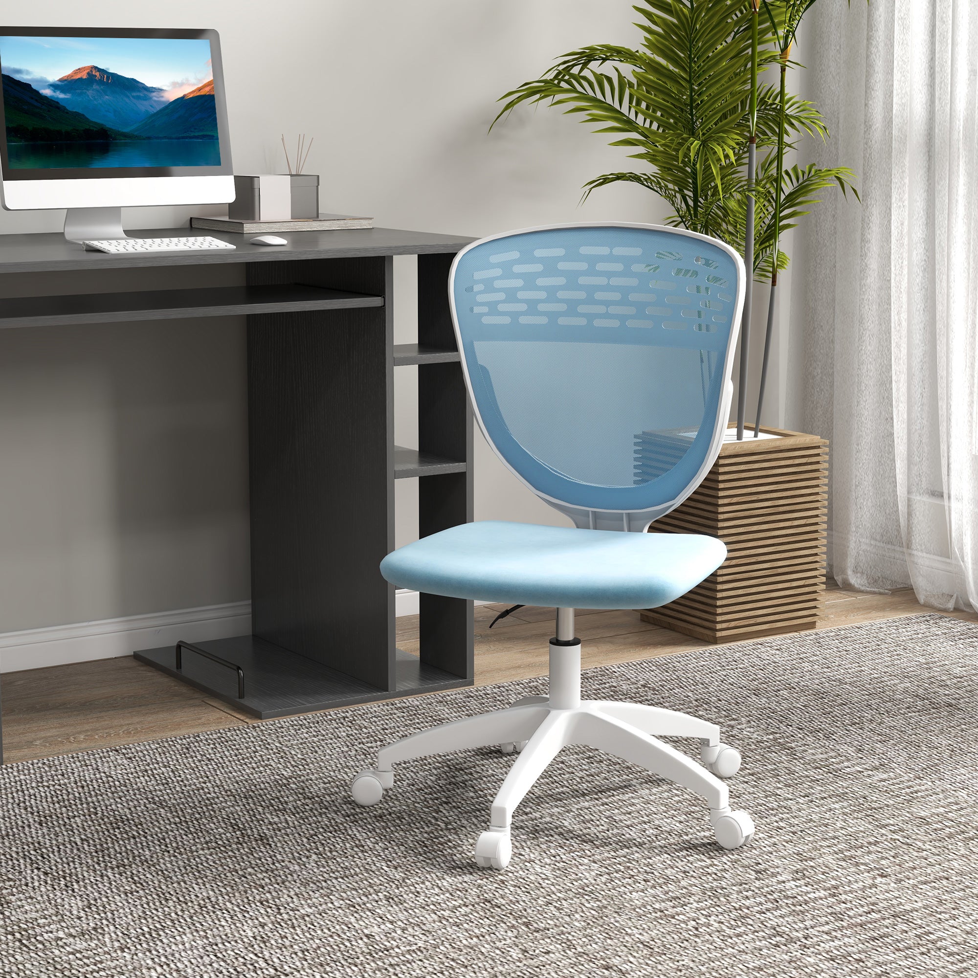 Vinsetto Armless Desk Chair, Mesh Office Chair, Height Adjustable with Swivel Wheels, Blue - anydaydirect