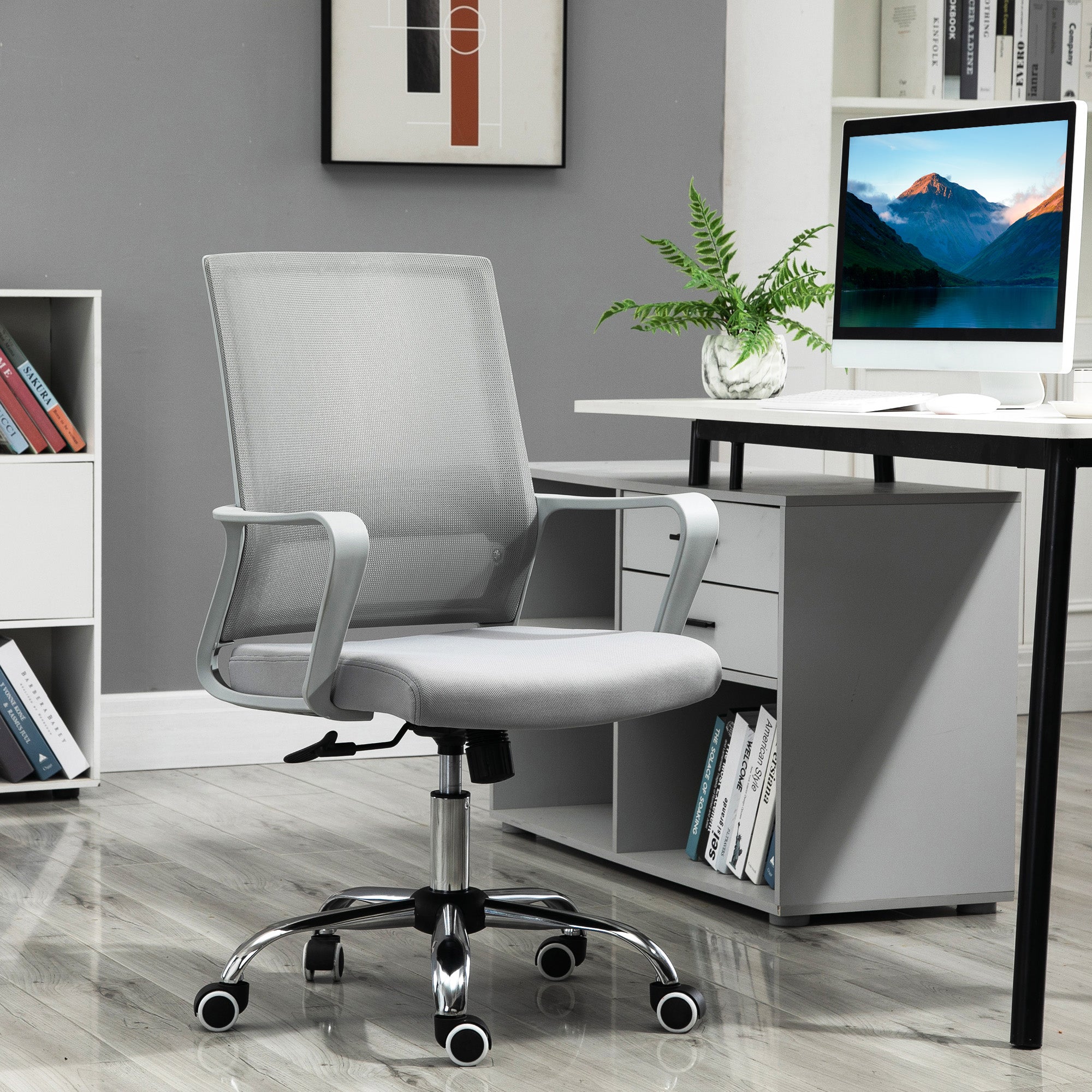 Vinsetto Ergonomic Desk Chair Mesh Office Chair with Adjustable Height Armrest and 360° Swivel Castor Wheels Grey - anydaydirect