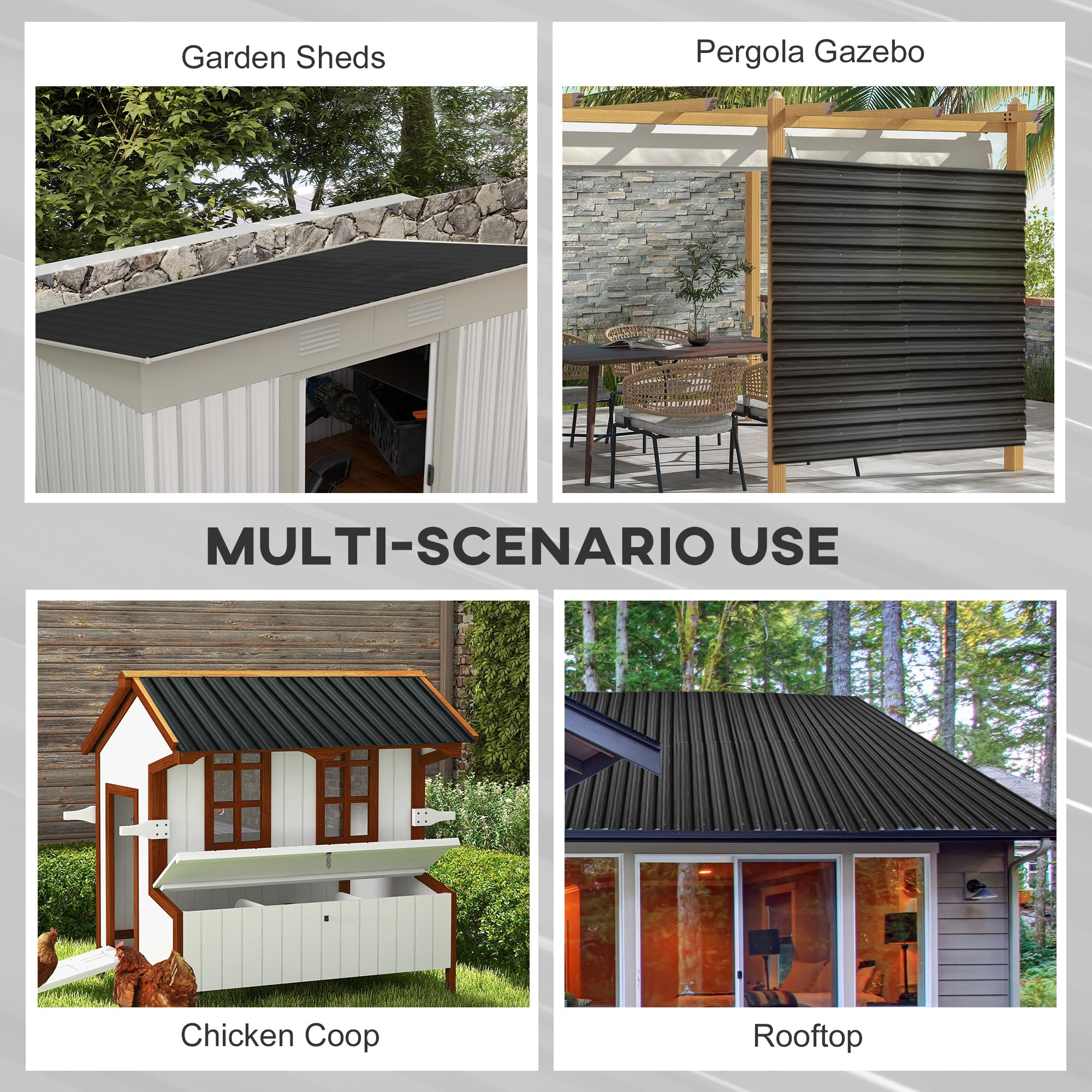 Outsunny Corrugated Roofing Sheets, Pack of 12, Galvanised Metal Roofing Sheets for Greenhouse, Garage, Storage Shed, Carport, 129 x 45cm, Dark Grey - anydaydirect