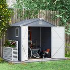 Outsunny 8 x 6ft Garden Shed with Foundation Kit, Polypropylene Outdoor Storage Tool House with Ventilation Slots and Lockable Door, Grey - anydaydirect