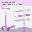 AIYAPLAY Kids 3 Wheel Scooter for 2-6 Years Old w/ Adjustable Height, LED Light, TPE Handlebar, Purple - anydaydirect