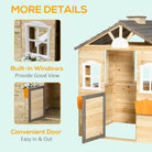 Outsunny Wooden Playhouse for Kids Outdoor Wendy House with Door, windows, Bench, Service Stations, Flowerpot Holder, For Ages 3-7 Years - anydaydirect