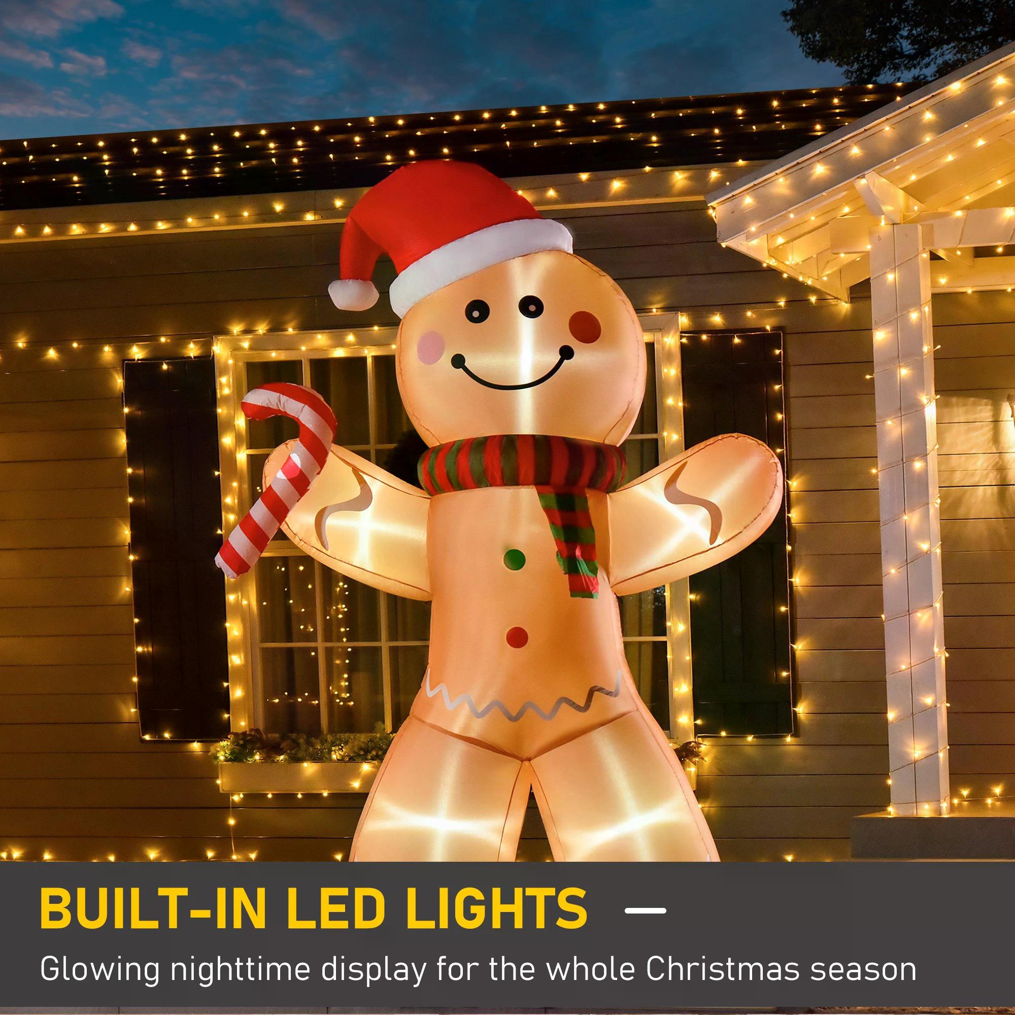 HOMCOM 2.4m Christmas Inflatable Gingerbread Man, Lighted for Home Indoor Outdoor Garden Lawn Decoration Party Prop - anydaydirect