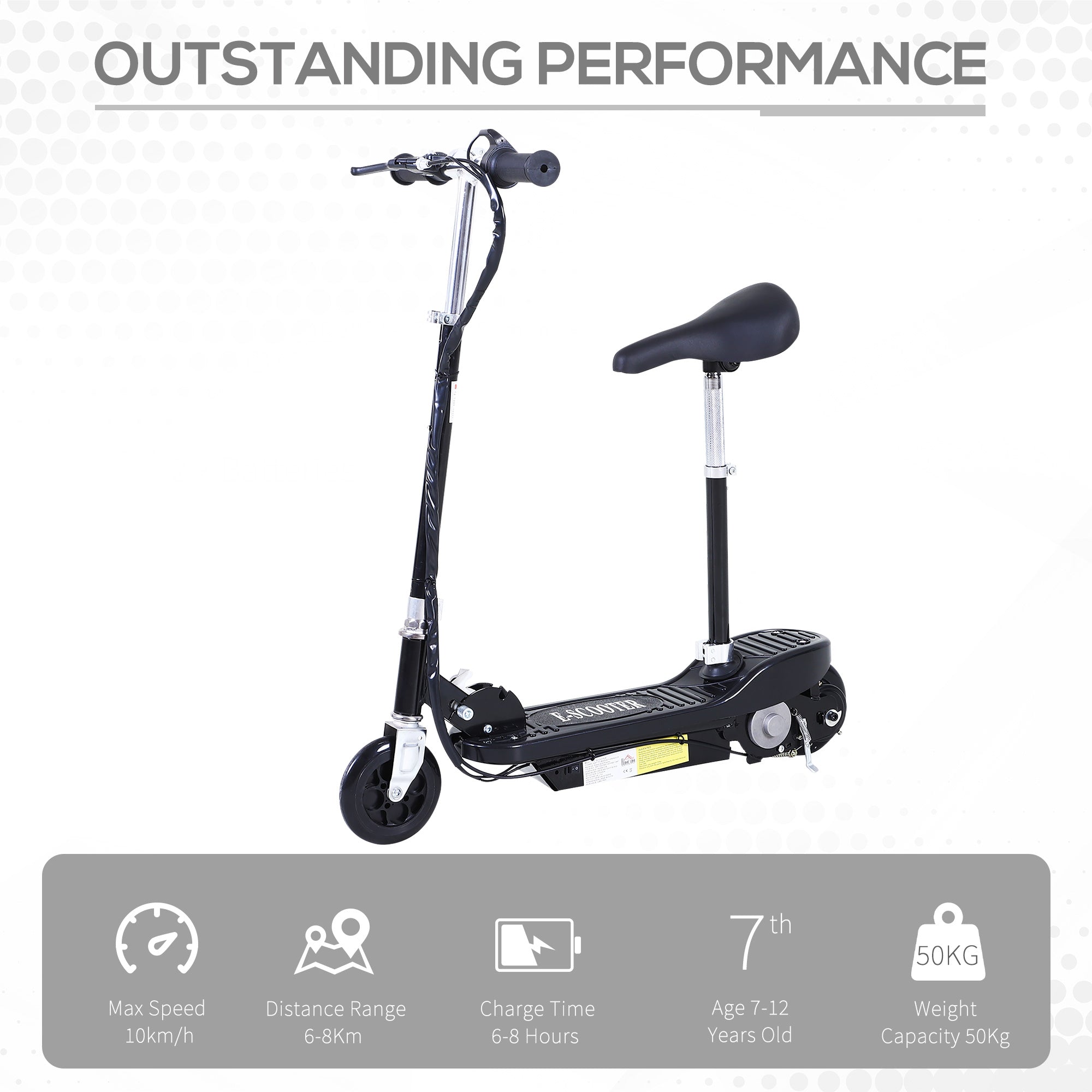 HOMCOM Outdoor Ride On Powered Scooter for kids Sporting Toy 120W Motor Bike 2 x 12V Battery - Black - anydaydirect