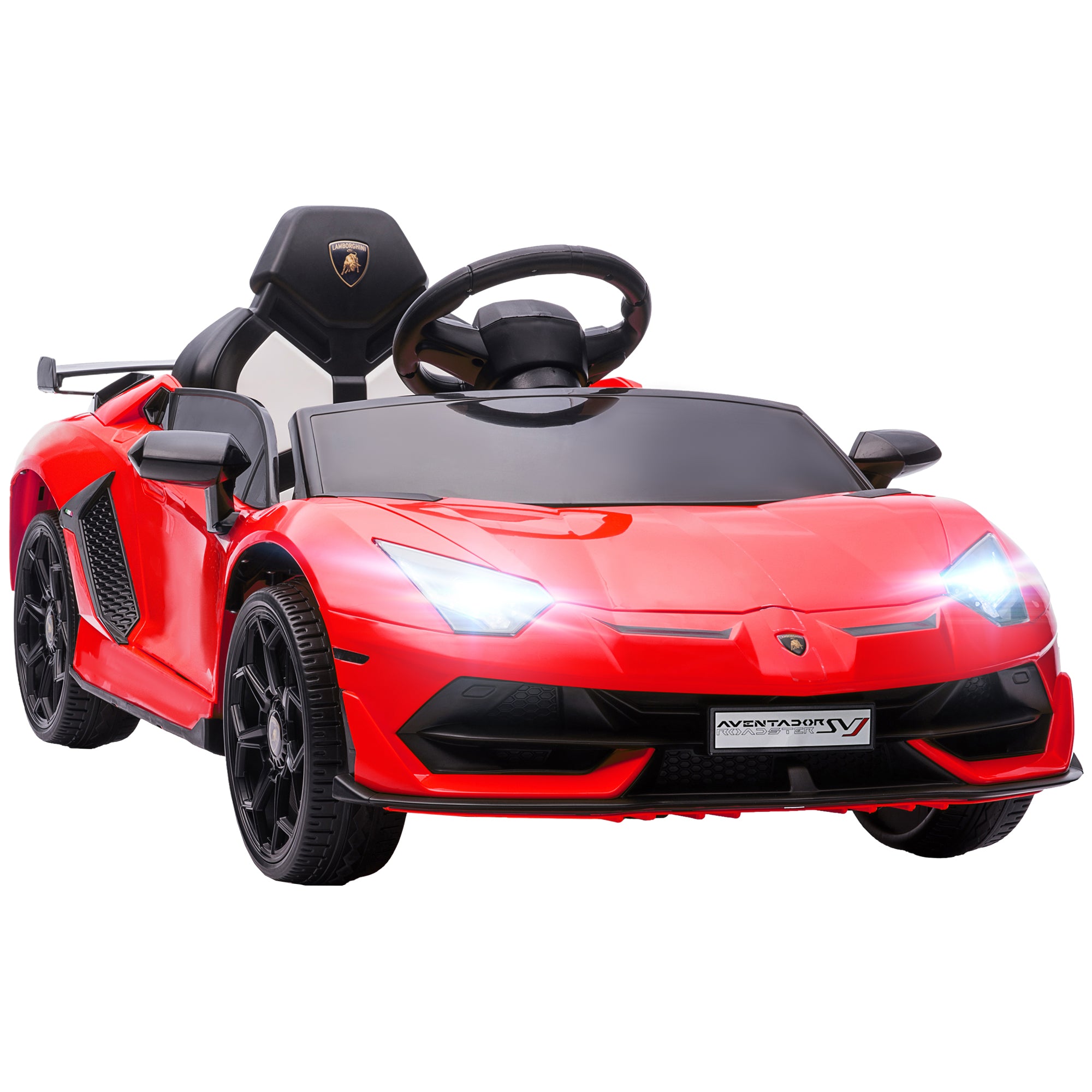 HOMCOM Lamborghini Licensed 12V Kids Electric Car w/ Butterfly Doors, Easy Transport Remote, Music, Horn, Suspension - Red - anydaydirect
