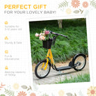 HOMCOM Kiddie Cruiser: Adjustable Scooter with Dual Brakes, Basket & Cupholder, 16" Inflatable Tyres, Tangerine Hue - anydaydirect