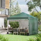 Outsunny 3 x 3 (M) Pop Up Gazebo, UPF 30+ with 2 Sidewalls, Leg Weight Bags and Wheeled Bag, Height Adjustable Party Tent Event Shelter for Garden, Patio, Green - anydaydirect