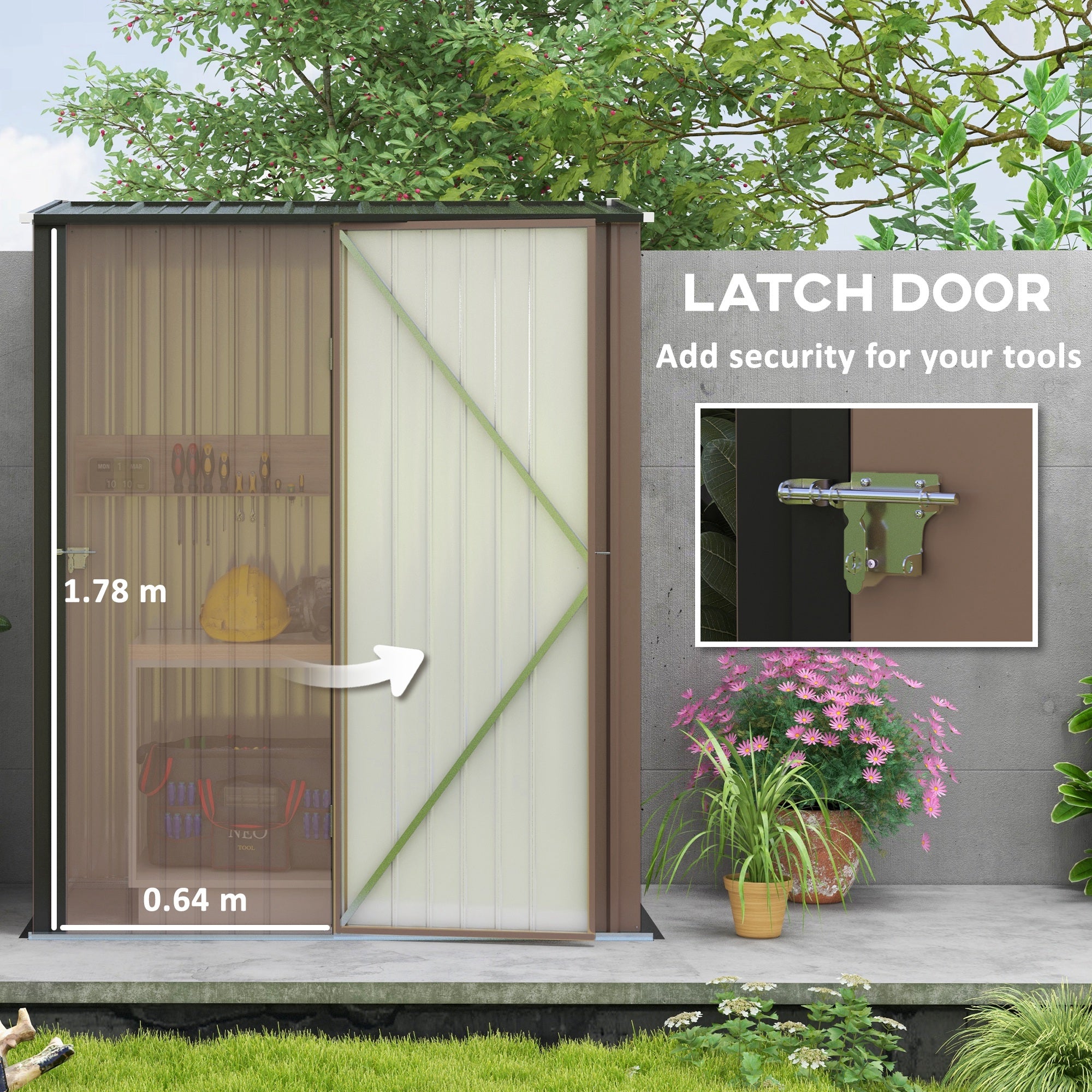 Outsunny 5 x 3 ft Metal Garden Storage Shed Patio Corrugated Steel Roofed Tool Shed with Single Lockable Door, Brown - anydaydirect