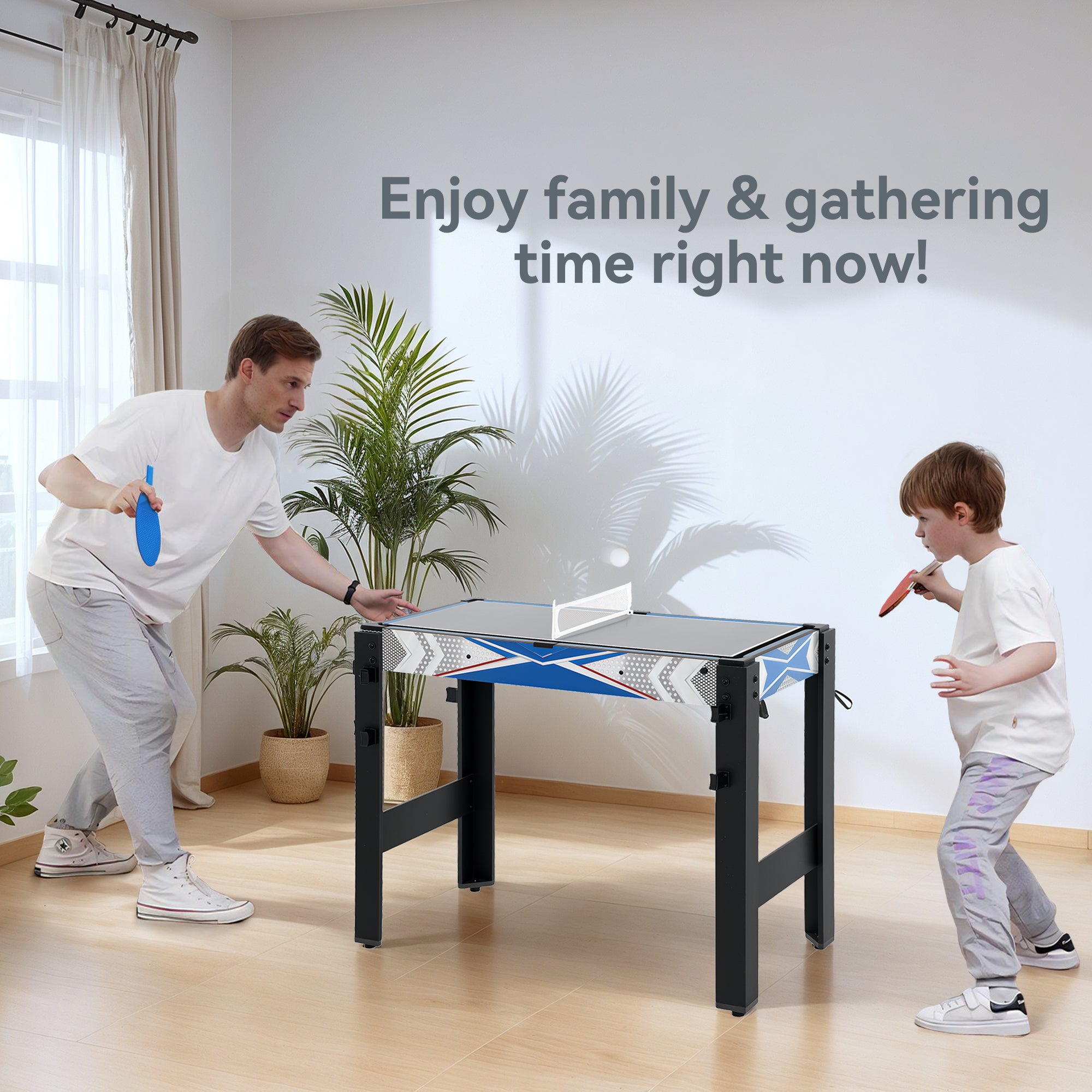 SPORTNOW 5-in-1 Multi Games Table, with Pool, Table Tennis, Basketball, Hockey, Archery, Blue - anydaydirect