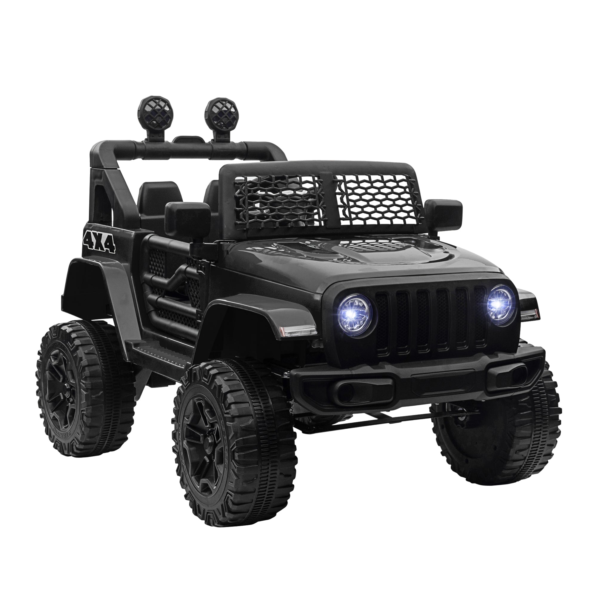 HOMCOM 12V Battery-powered 2 Motors Kids Electric Ride On Car Truck Off-road Toy with Parental Remote Control Horn Lights for 3-6 Years Old Black - anydaydirect
