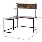 HOMCOM Reversible L Shaped Desk with Hutch, Industrial Computer Desk, Corner Desk with Storage Compartments and Steel Frame for Home Office, Study, 140 x 125cm, Brown - anydaydirect
