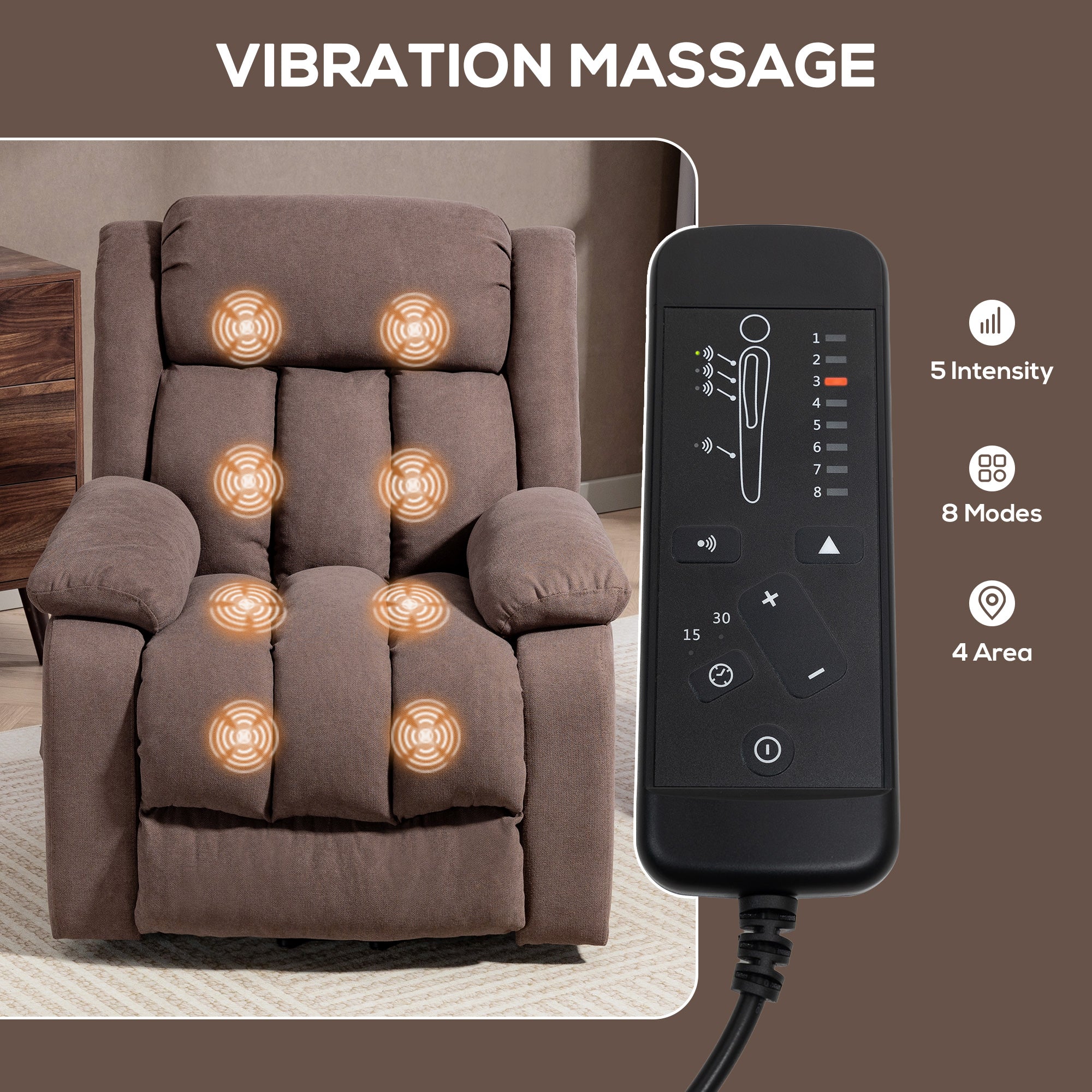 HOMCOM Eight-Point Massage Electric Lift Chair - Dark Brown - anydaydirect