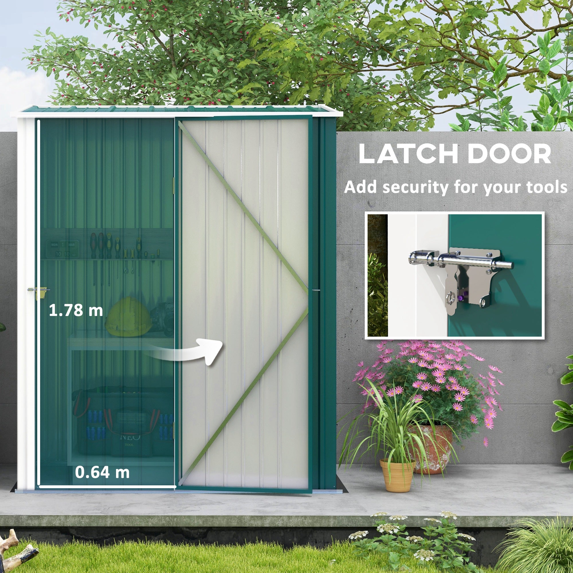 Outsunny Outdoor Storage Shed, Garden Metal Storage Shed w/ Single Door for Garden, Patio, Lawn, 5.3ft x 3.1ft, Green - anydaydirect