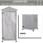 Outsunny Wooden Garden Cabinet 3-Tier Storage Shed 2 Shelves Lockable Organizer with Hooks Foot Pad 74 x 55 x 155cm Light Grey - anydaydirect