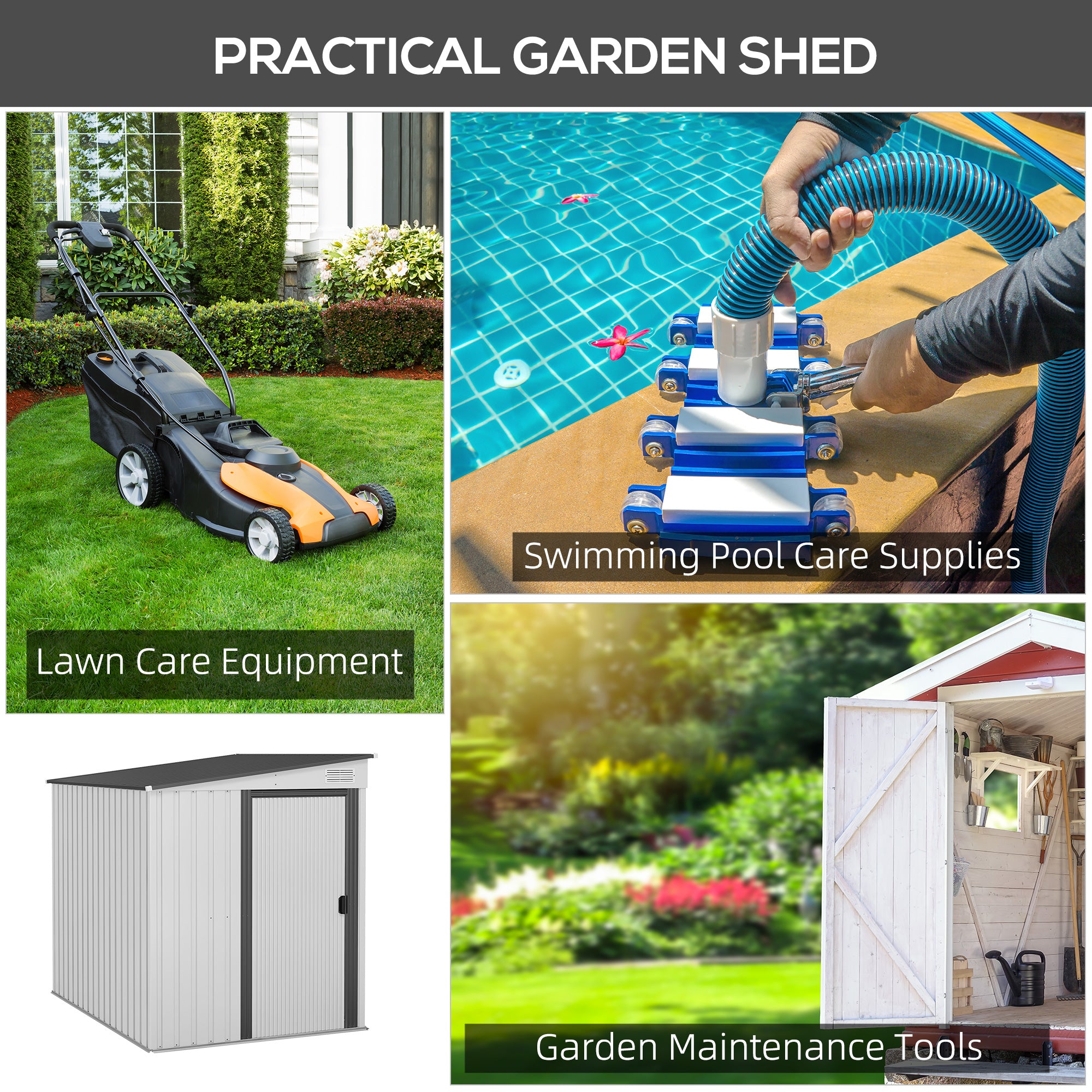 Outsunny 5 x 7FT Galvanised Metal Shed with Foundation, Lean to Tool Garden Shed with Sliding Doors and 2 Vents, White - anydaydirect