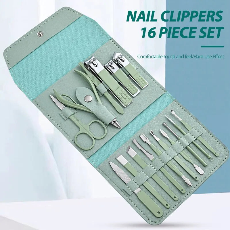 16pcs Nail Cutter Set Stainless Steel Nail Clippers Set With Folding Bag Manicure Cutter Kits Scissors Beauty Tool - anydaydirect