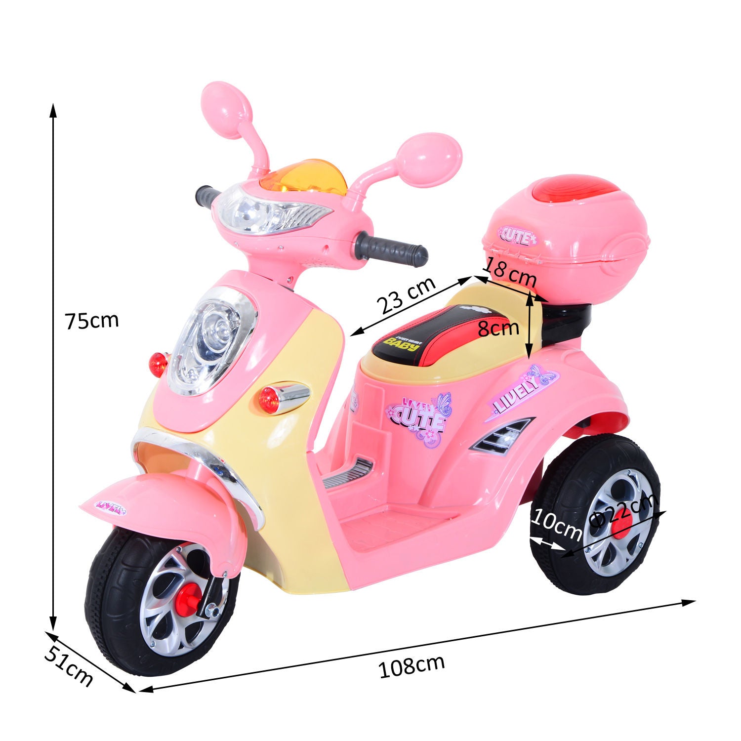 HOMCOM Toy Motorbike Plastic Music Playing Electric Ride-On Motorbike w/ Lights Pink - anydaydirect
