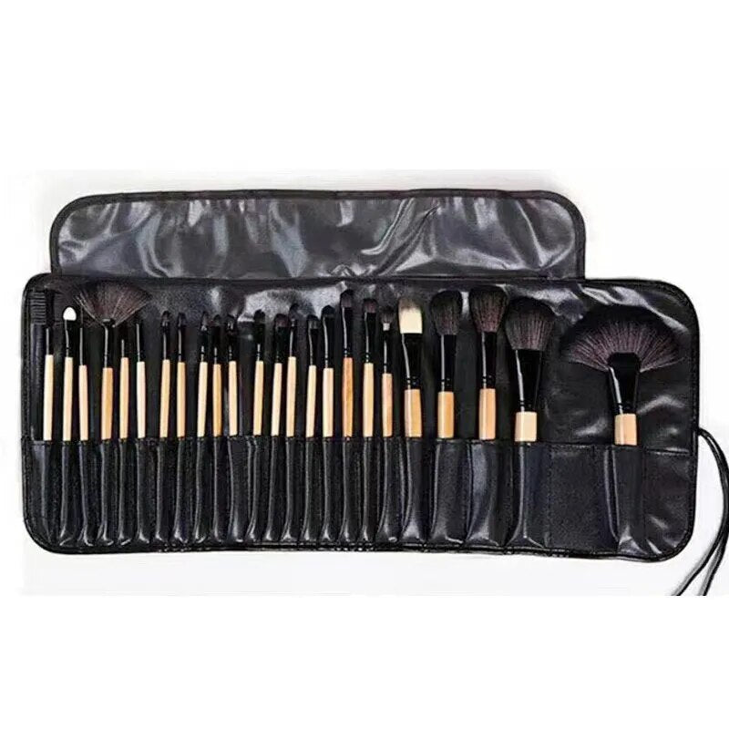 24 Pcs Female Professional Makeup Sets Cosmetics Brushes With Leather Bag Lip Brush Eye Shadow Brush Makeup Tools - anydaydirect
