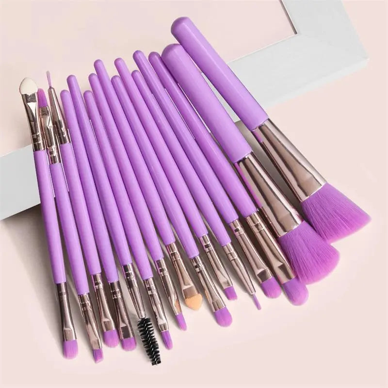 15 PCs Purple Makeup Brush Set - anydaydirect