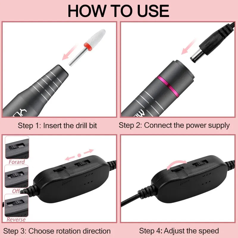 YOKEFELLOW Electric Nail Drill 30000RPM Professional Electric Nail File Kit for Acrylic Gel Nails Manicure Pedicure Home Use - anydaydirect