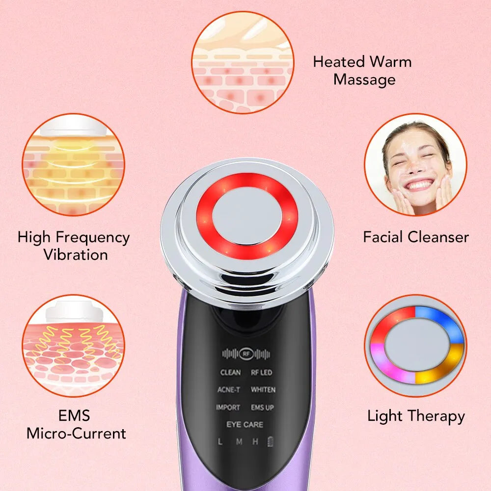 7 in 1 Face Lift Devices EMS RF Microcurrent Skin Rejuvenation Women Facial Massager Light Therapy Anti Aging Wrinkle Beauty - anydaydirect