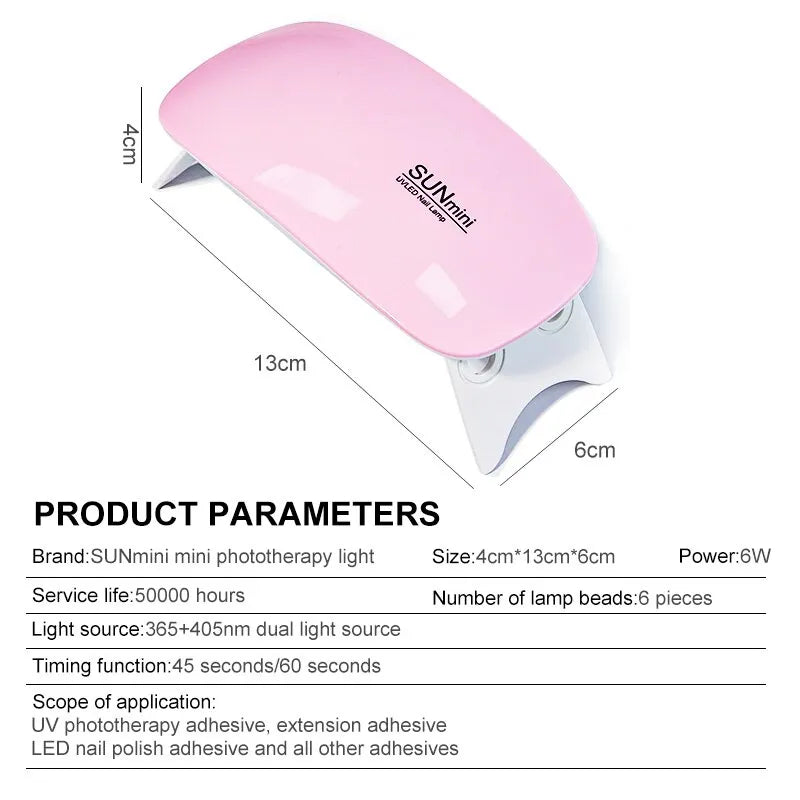 6W Mini Nail Dryer Machine Portable 6 LED UV Manicure Lamp Home Use Nail Lamp For Drying Polish Varnish With USB Cable - anydaydirect