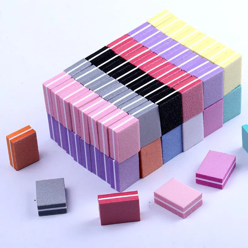 50pcs Double-sided Mini Nail File Blocks Colorful Sponge Nail Polish Sanding Buffer Strips Polishing Manicure Tools - anydaydirect