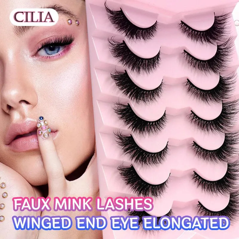 New Cat-Eye Mink Eyelash Curled Winged Natural Realistic Messy Lash Eye End Elongated Thick Soft False Lashes Bunches Extension - anydaydirect