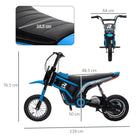 HOMCOM 24V Electric Motorbike with Twist Grip Throttle, Music, Horn, 12" Pneumatic Tyres, 16km/h Max Speed - Blue - anydaydirect