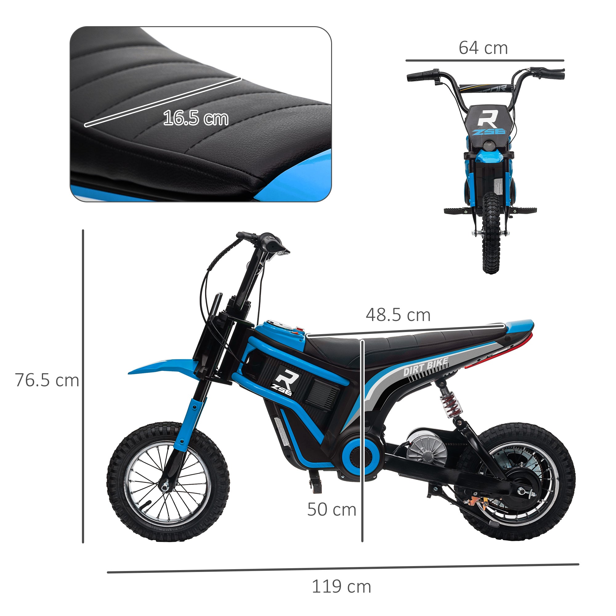 HOMCOM 24V Electric Motorbike with Twist Grip Throttle, Music, Horn, 12" Pneumatic Tyres, 16km/h Max Speed - Blue - anydaydirect