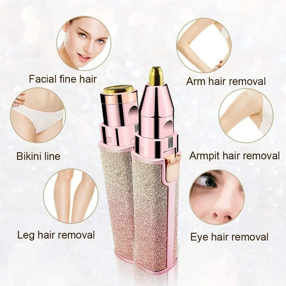 Portable 2 IN 1 Electric Epilator Eyebrow Trimmer Women's Body Facial Lip Epilator Rechargeable Mini Painless Razor Shave Shaver - anydaydirect