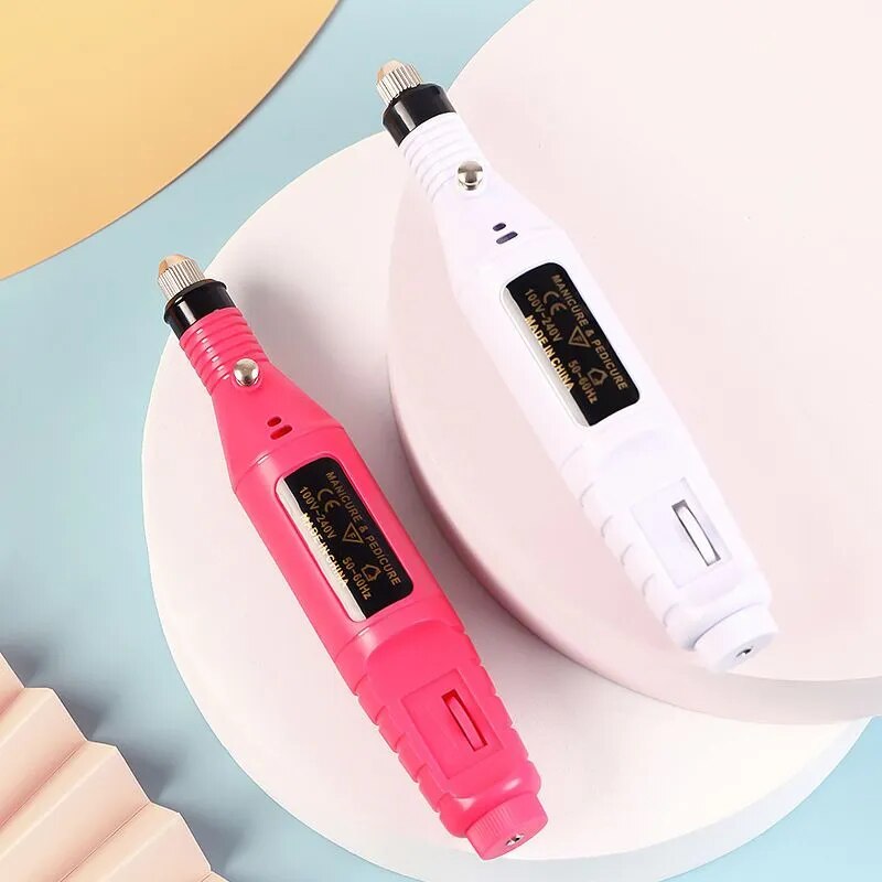 Fushia Pink USB Electric Nail Drills Kit Remove Polish Manicure Pedicure 6pcs Nail File Sanding Bands Machine Nail Art Pen - anydaydirect