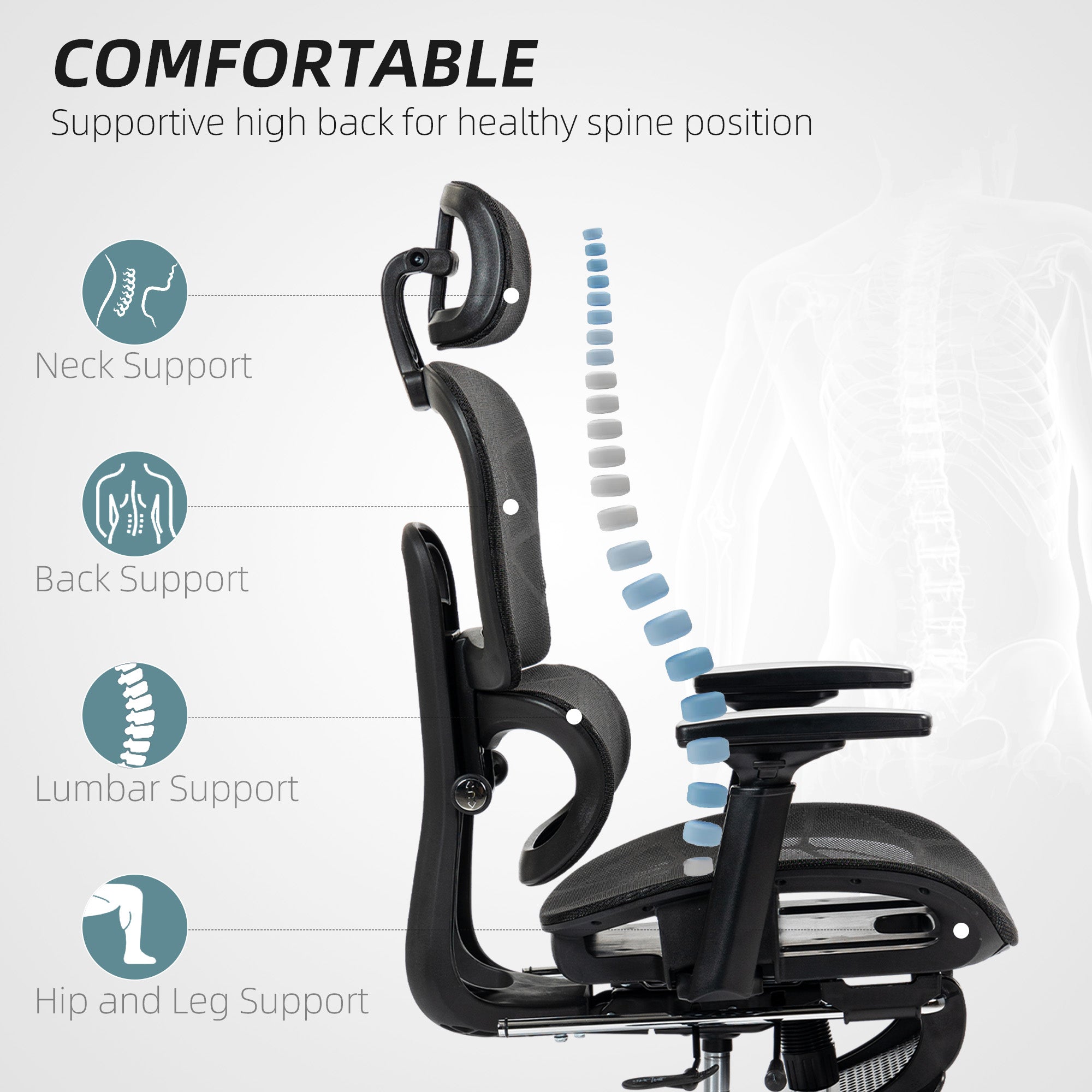 HOMCOM Multi-Adjustable Mesh Office Chair - Black - anydaydirect