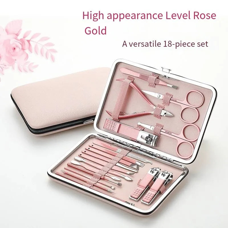 Nail Clippers Rose Gold 18piece Diagonal Exfoliating Stainless Steel Manicure Set Household Ear Spoon Scissors for Men and - anydaydirect