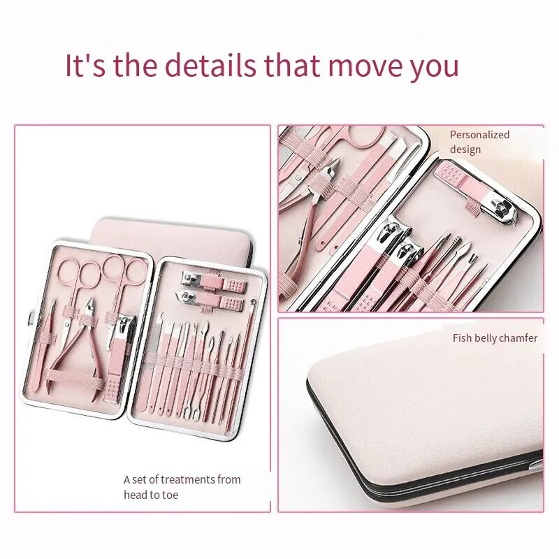 Nail Clippers Rose Gold 18piece Diagonal Exfoliating Stainless Steel Manicure Set Household Ear Spoon Scissors for Men and - anydaydirect