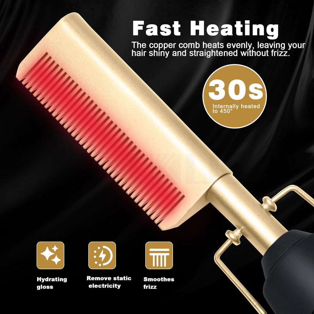 Anydaydirect 2 in 1 Hair Comb Straightener Curler Wet Dry Hot Heating Styling Comb LCD Display Electric Flat Iron Straightening Curling Brush - anydaydirect