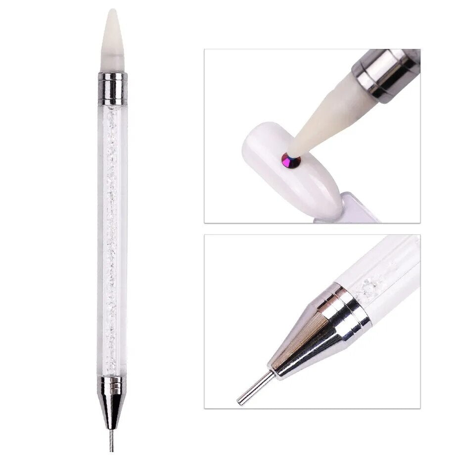 2 Pcs Nail Art Dotting Pen Double End Painting DIY Brush Rhinestone Handle Diamond Picker Manicure Dotting Tool Nail Accessories - anydaydirect