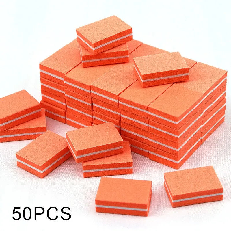 50pcs Double-sided Mini Nail File Blocks Colorful Sponge Nail Polish Sanding Buffer Strips Polishing Manicure Tools - anydaydirect