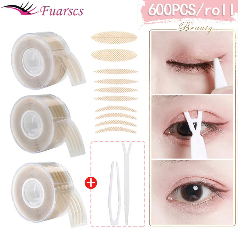 600Pcs Invisible Double Eyelid Sticker Lace Eye Lift Strip Transparent Gauze Mesh-Lace Tape Self-Adhesive Stickers Eye Tape Tool - anydaydirect